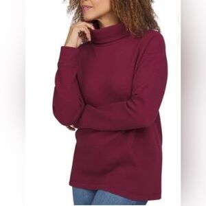 Lands End Funnel Neck Waffle Weave Top